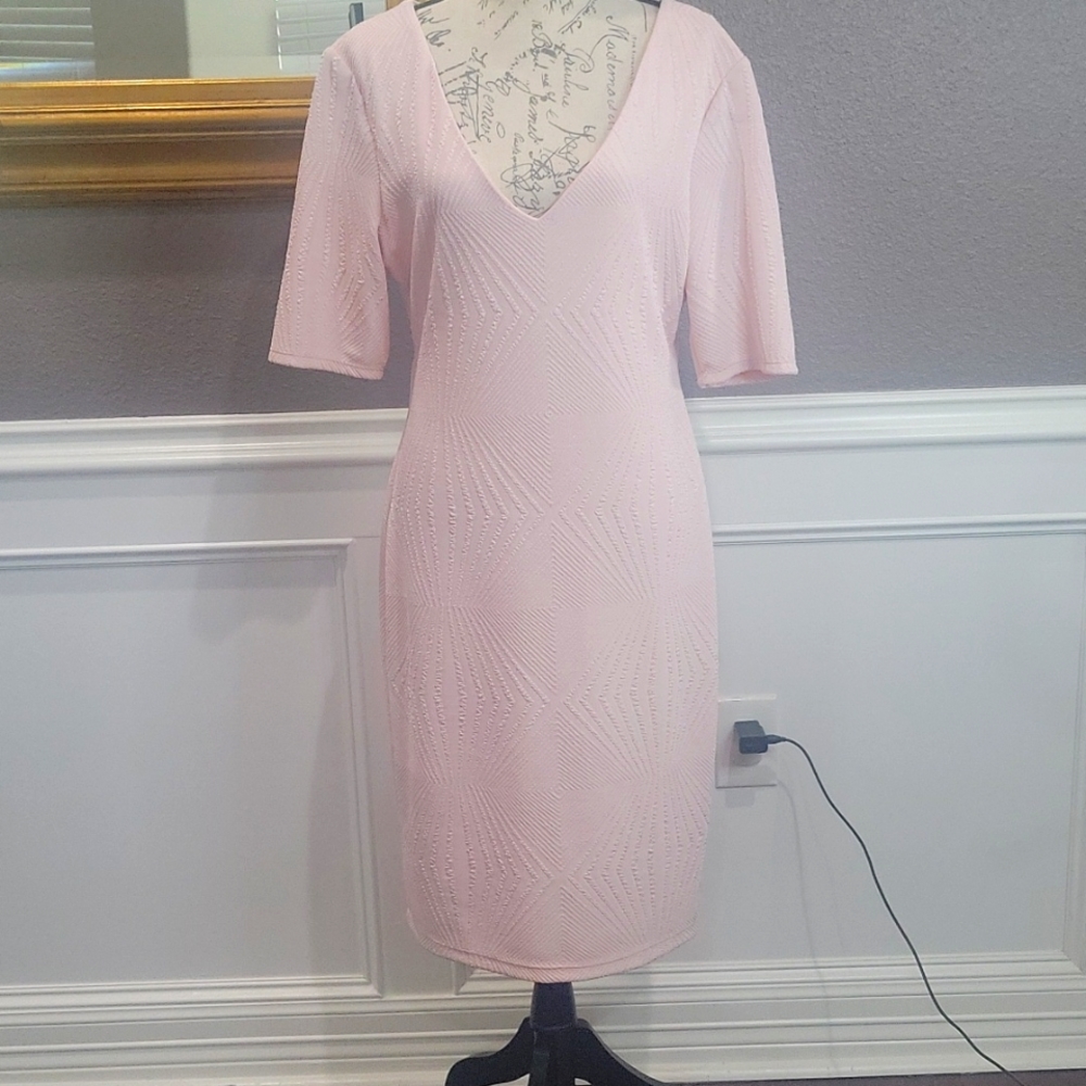 Blush V neckline Dress with back zipper and ties by BISOU BISOU size  14